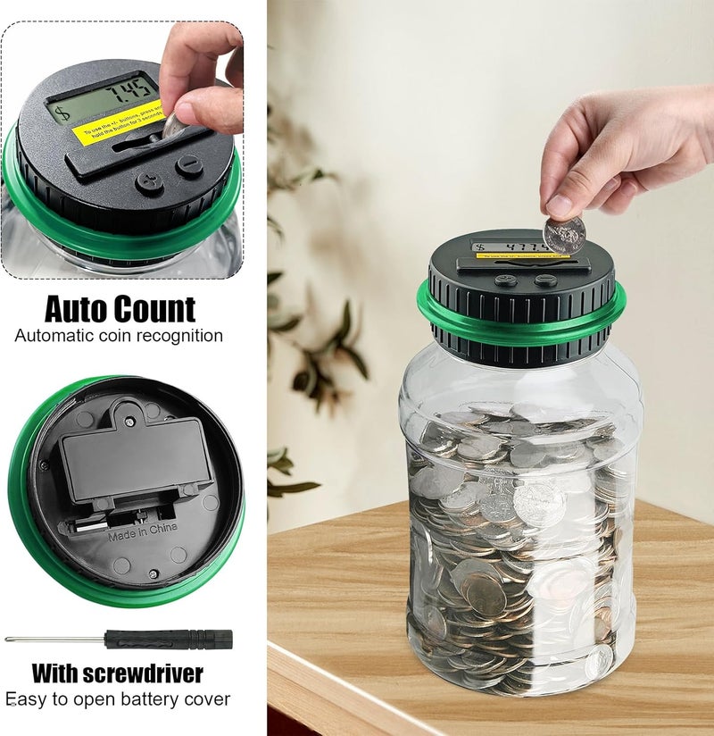 QPEY Coin Counter Piggy Bank, Coin Jar for Adults, Digital Counting Money Jar, 1.8L Capacity Coin Counter Machine with LCD Counter, Change Jars for Saving (Green) - Image 5